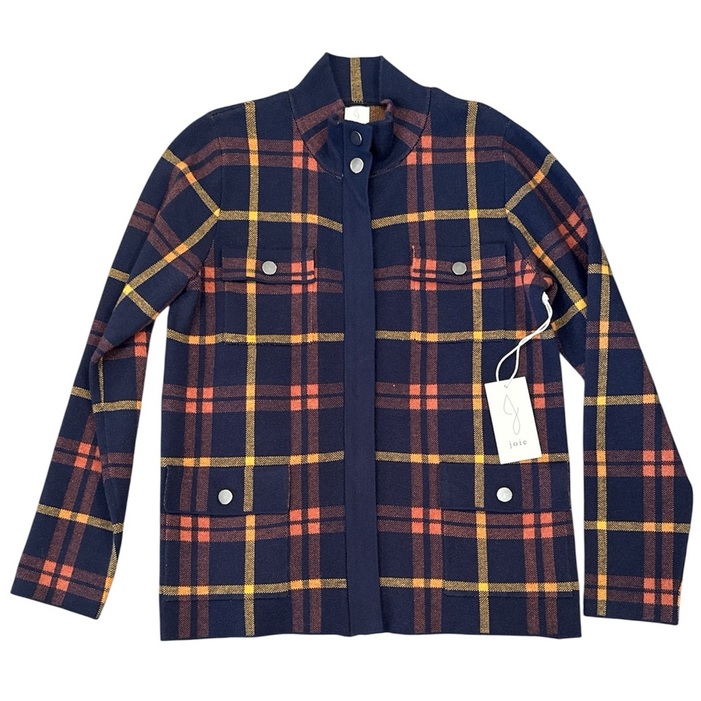 Joie Plaid Knit Shacket Womens Size Large Full Zip Multicolor Sweater Jacket NEW